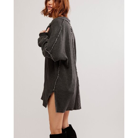 Free People Gray Oversized Button Down Tunic - Picture 3 of 6